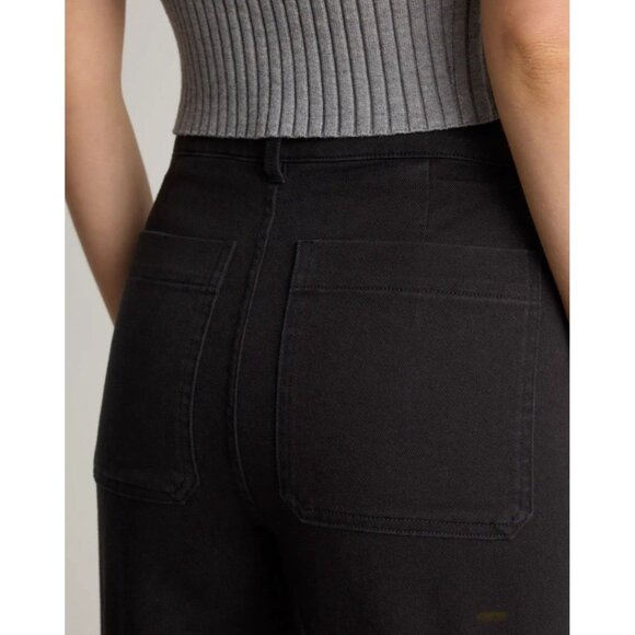 Quince Organic Stretch Cotton Twill Straight Leg Cropped Pants Size 29 Black NWT - Picture 3 of 8